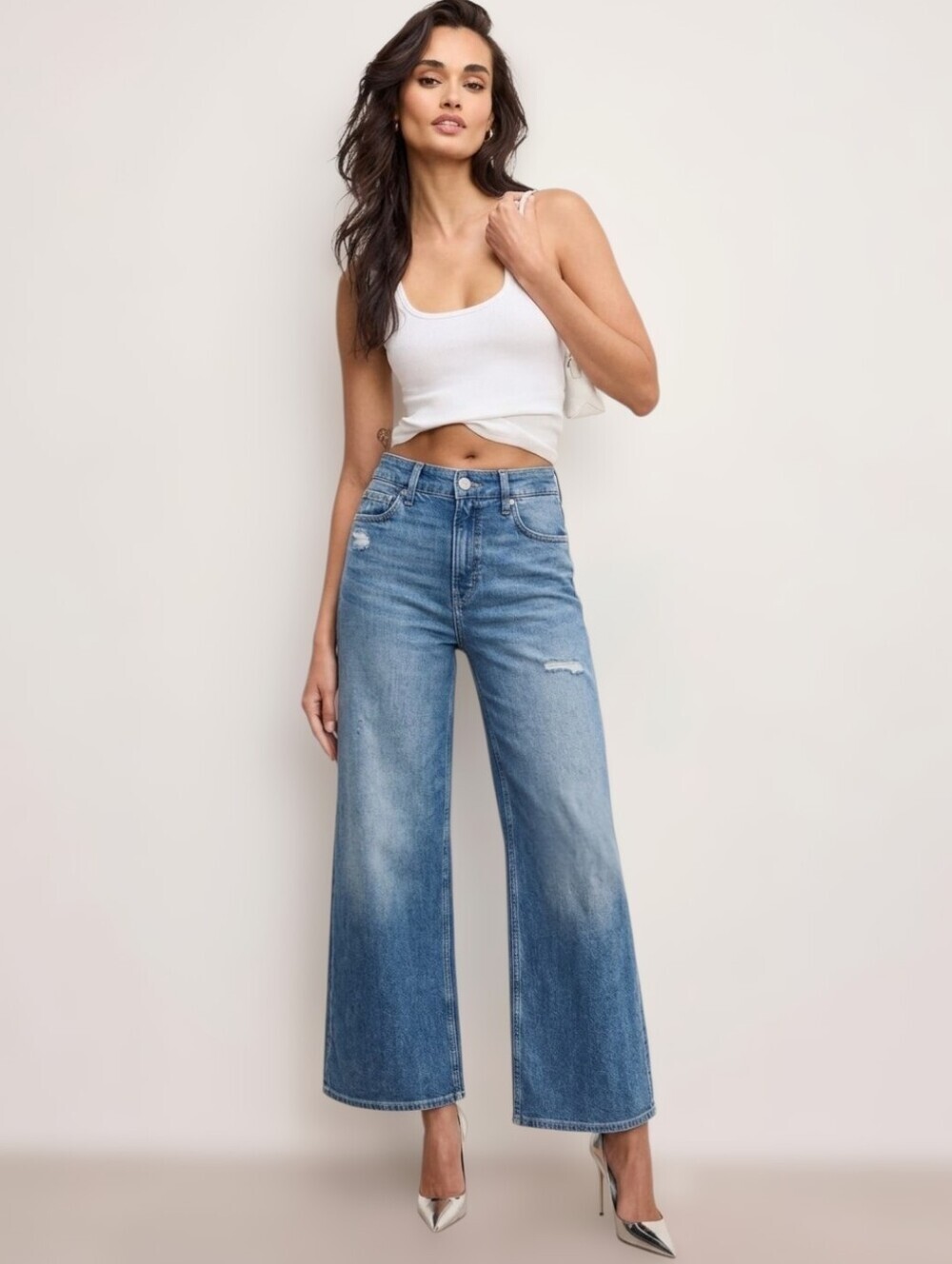 Good American Good Skate Crop Jeans Sz.00/24 High Rise Wide Leg Distressed